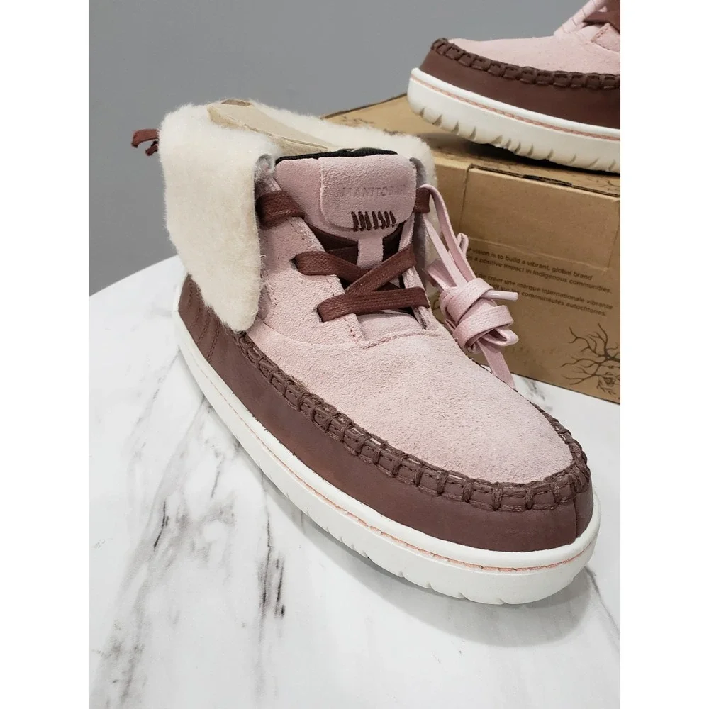 NEW SIZE 5 Manitobah MUK LUKS Skoden Leather Shearling Ankle Boots brown pink